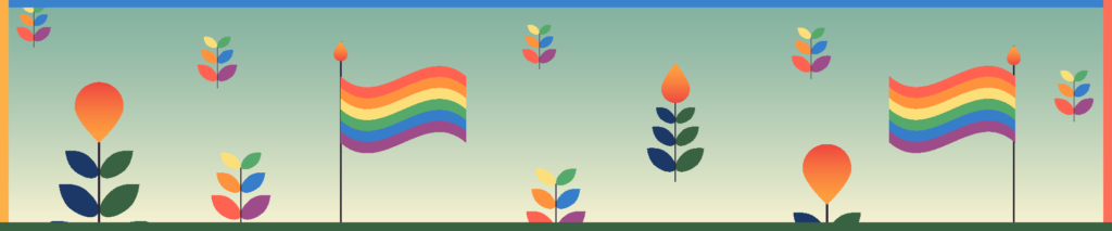 floating colorful graphic plants with two pride flags