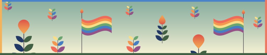 floating colorful graphic plants with two pride flags